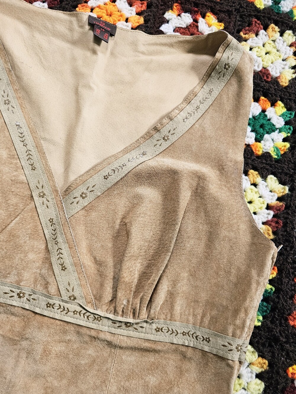 Y2K Genuine Suede Leather 70s Inspired Danier Top Size 14 Boho Western - Picture 3 of 15